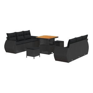vidaXL Solid Acacia Wood Sofa Set with Cushions in Black