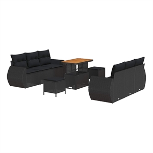 vidaXL Solid Acacia Wood Sofa Set with Cushions in Black