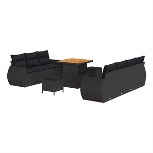 vidaXL Solid Acacia Wood Sofa Set with Cushions in Black