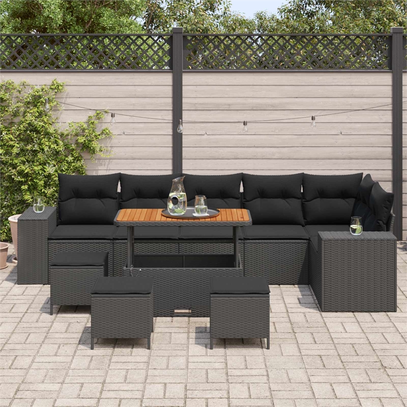 vidaXL Poly Rattan Sofa Set with Cushions in Black