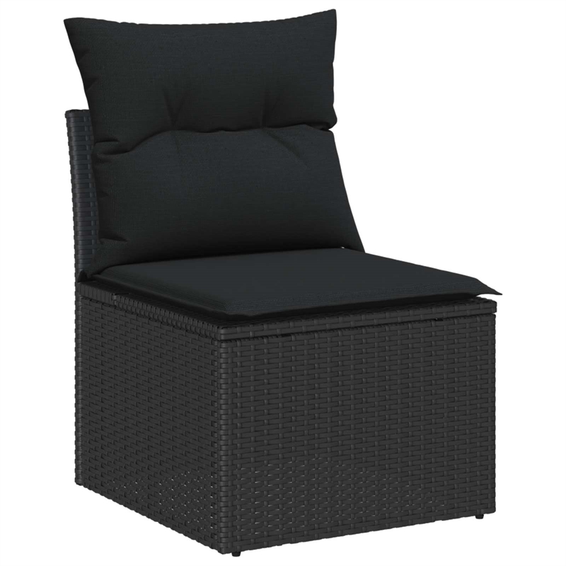 vidaXL Poly Rattan Sofa Set with Cushions in Black