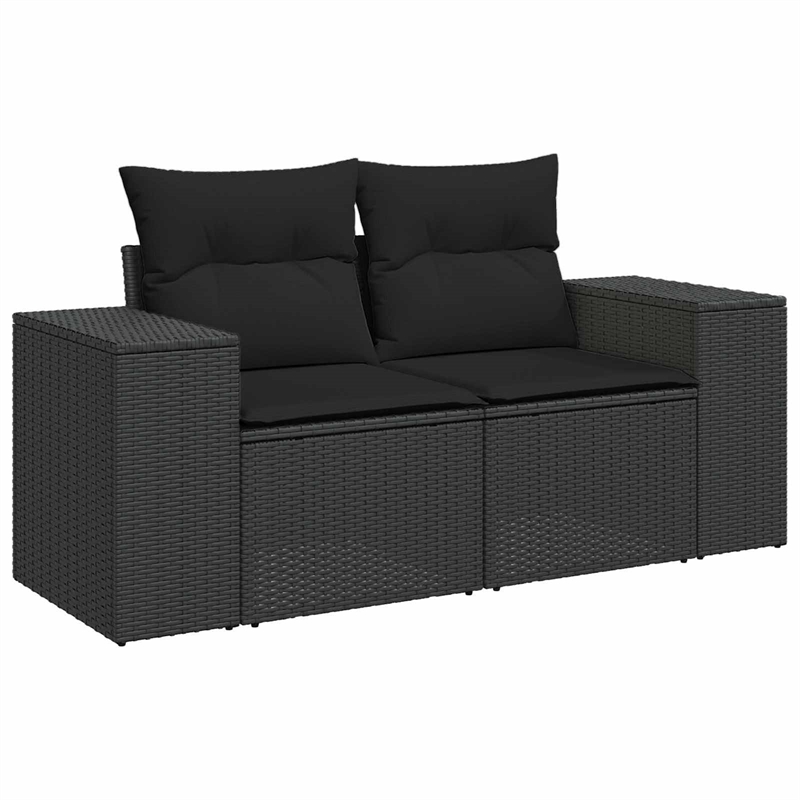 vidaXL Poly Rattan Sofa Set with Cushions in Black