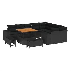 vidaXL Poly Rattan Sofa Set with Cushions in Black