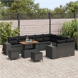 vidaXL Poly Rattan Sofa Set with Cushions in Black