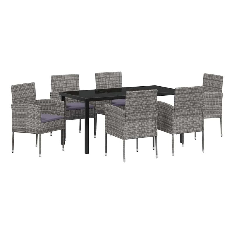 vidaXL Poly Rattan Dining Set with Cushions in Gray