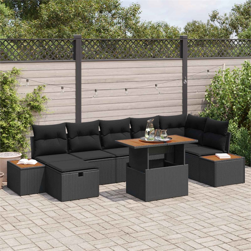 vidaXL Solid Acacia Wood Sofa Set in Black