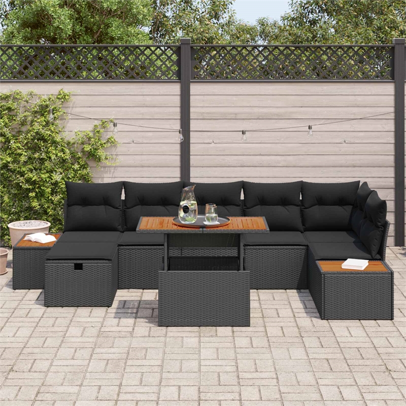 vidaXL Solid Acacia Wood Sofa Set in Black