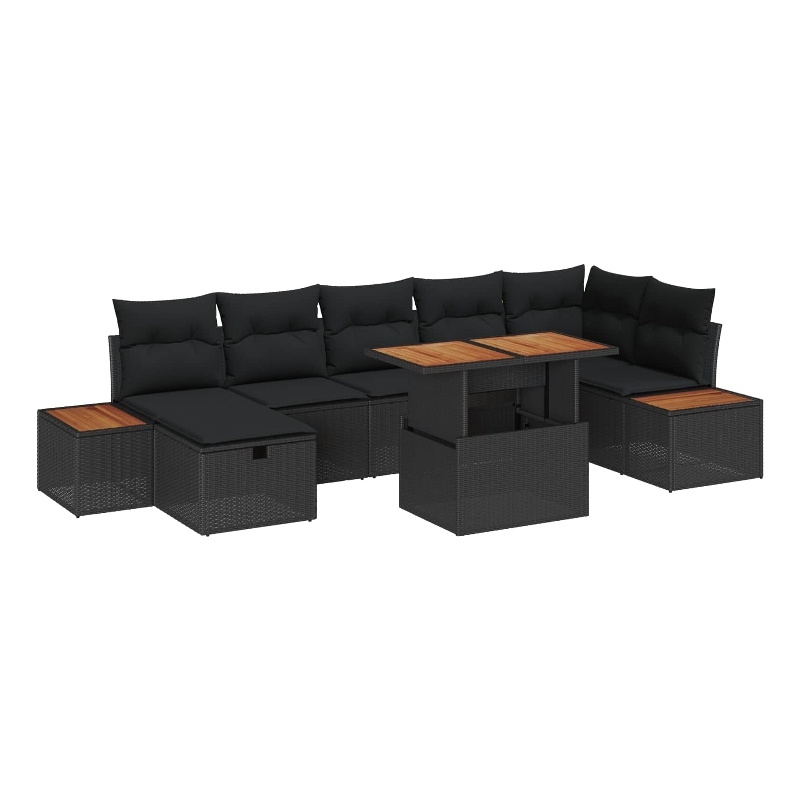 vidaXL Solid Acacia Wood Sofa Set in Black