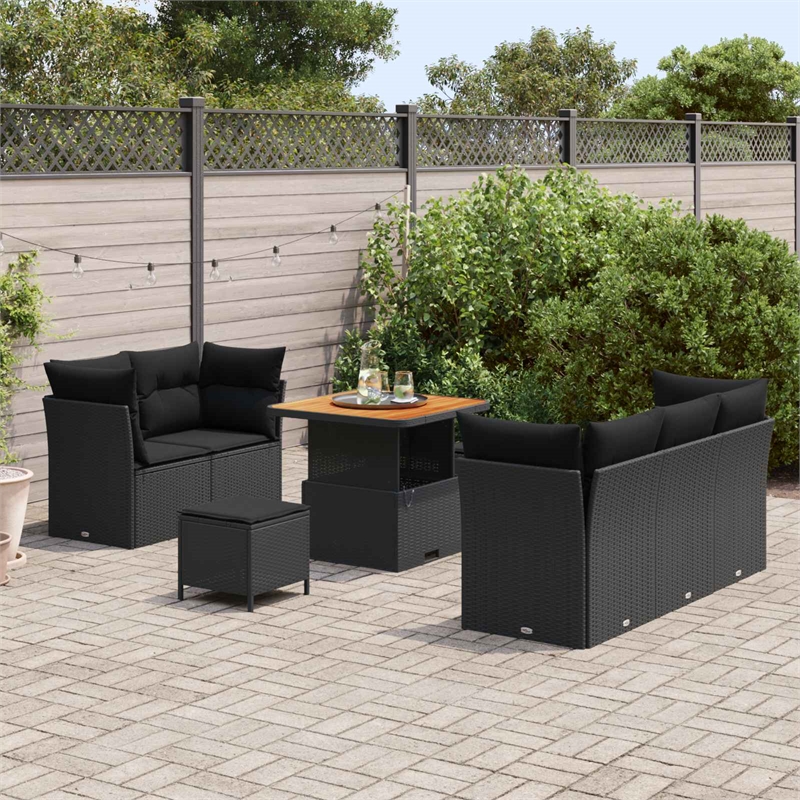 vidaXL Solid Acacia Wood Sofa Set in Black