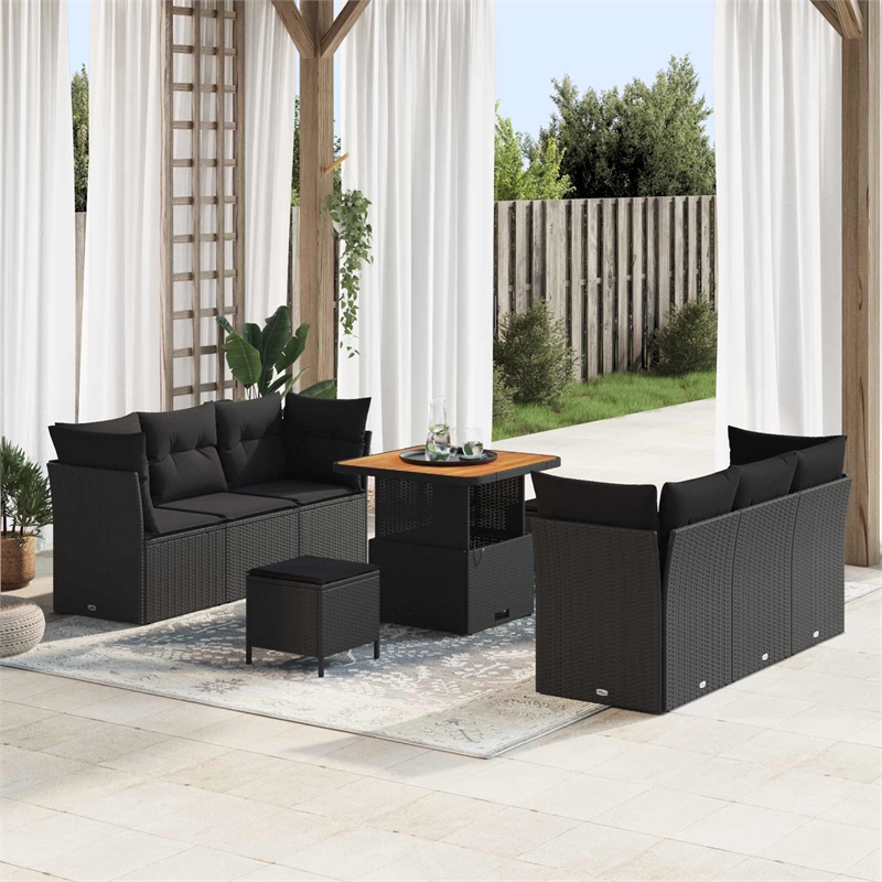 vidaXL Solid Acacia Wood Sofa Set in Black