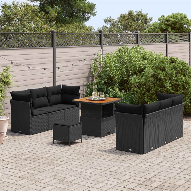 vidaXL Solid Acacia Wood Sofa Set in Black