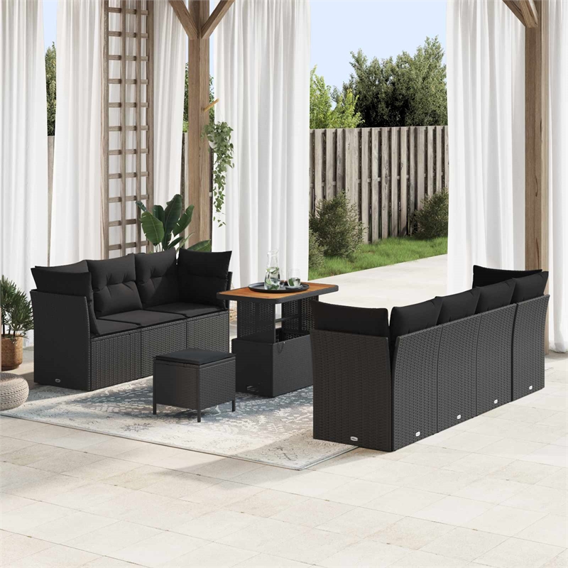 vidaXL Solid Acacia Wood Sofa Set in Black
