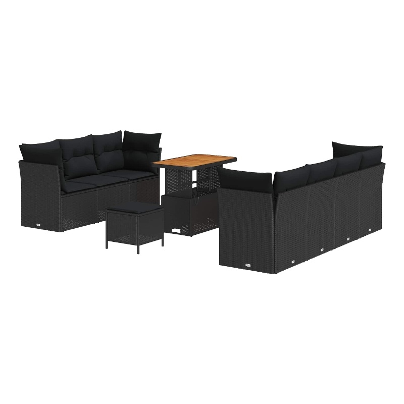 vidaXL Solid Acacia Wood Sofa Set in Black