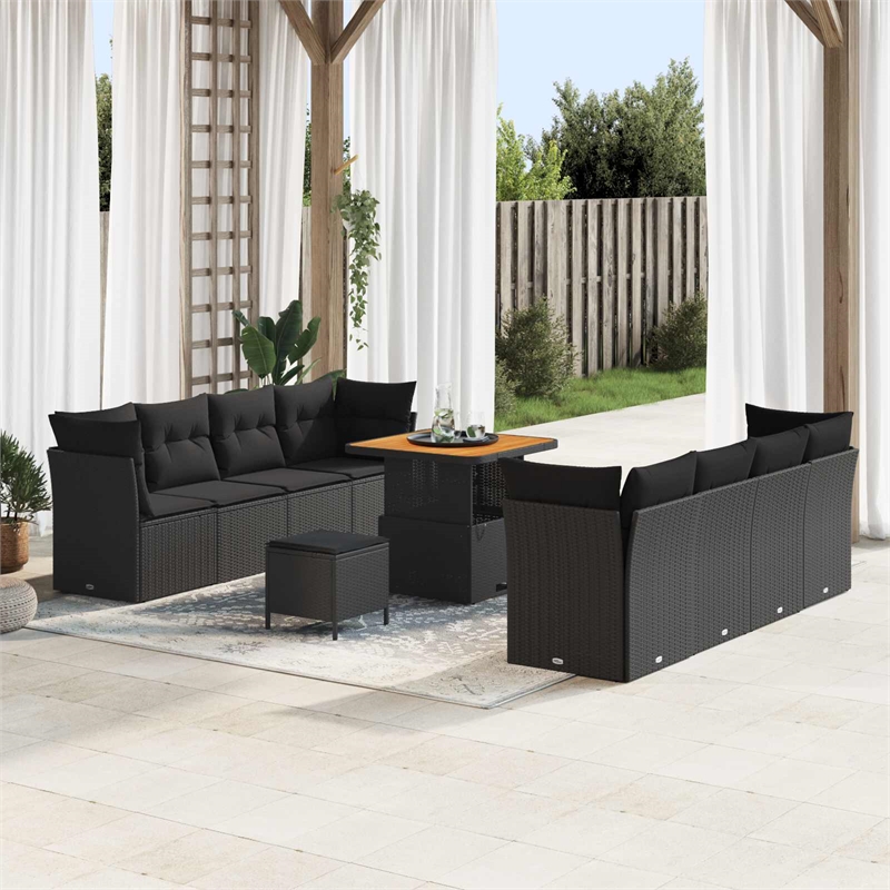 vidaXL Solid Acacia Wood Sofa Set in Black