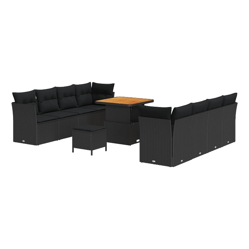 vidaXL Solid Acacia Wood Sofa Set in Black