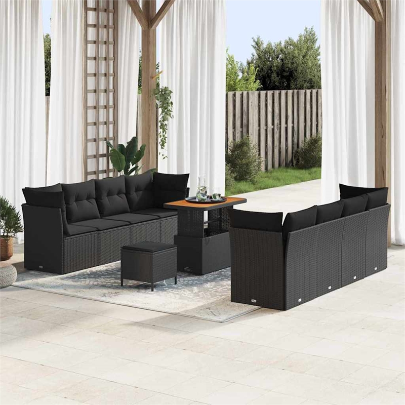 vidaXL Solid Acacia Wood Sofa Set in Black