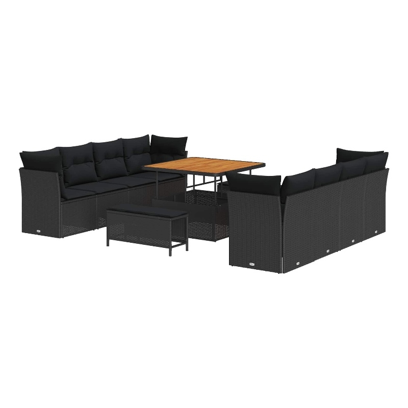 vidaXL Solid Acacia Wood Sofa Set in Black