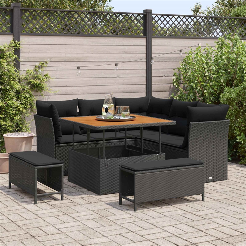 vidaXL Solid Acacia Wood Sofa Set in Black