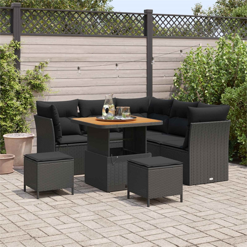 vidaXL Solid Acacia Wood Sofa Set in Black