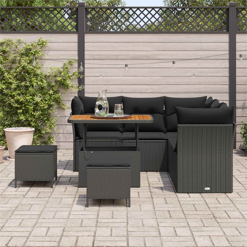 vidaXL Solid Acacia Wood Sofa Set in Black