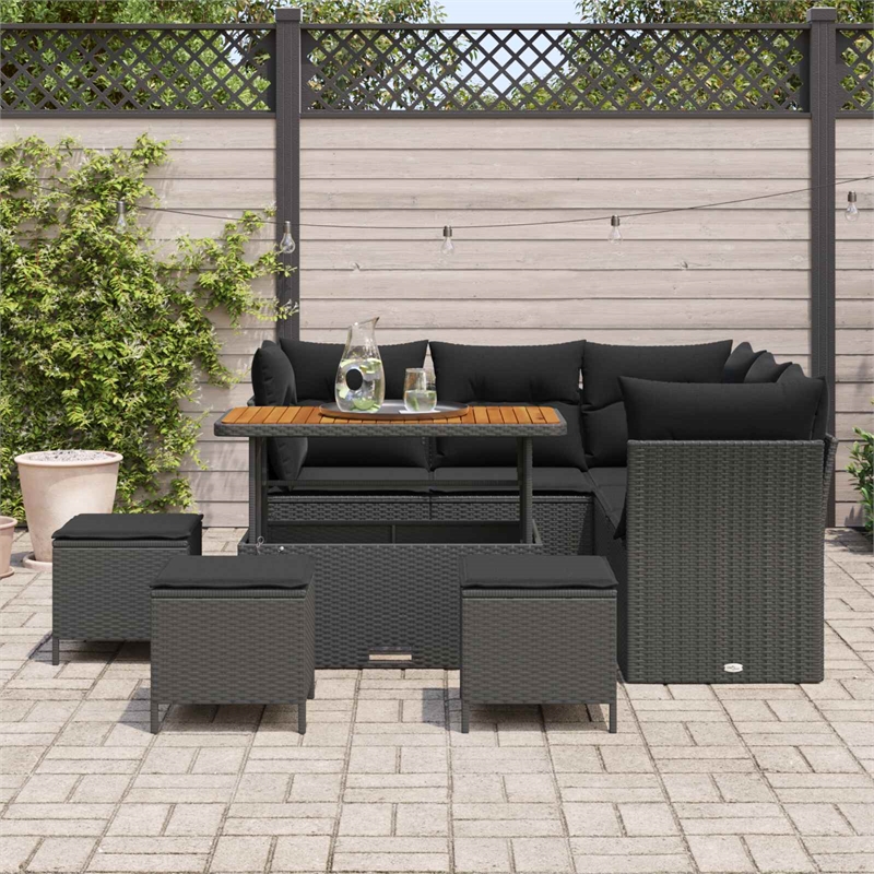 vidaXL Solid Acacia Wood Sofa Set in Black