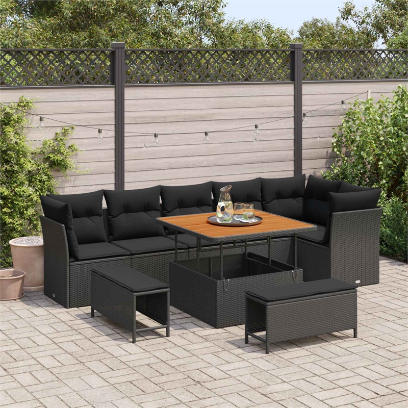 vidaXL Solid Acacia Wood Small Sofa Set in Black