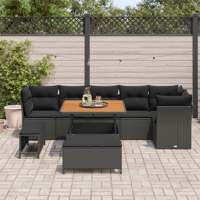 vidaXL Solid Acacia Wood Small Sofa Set in Black