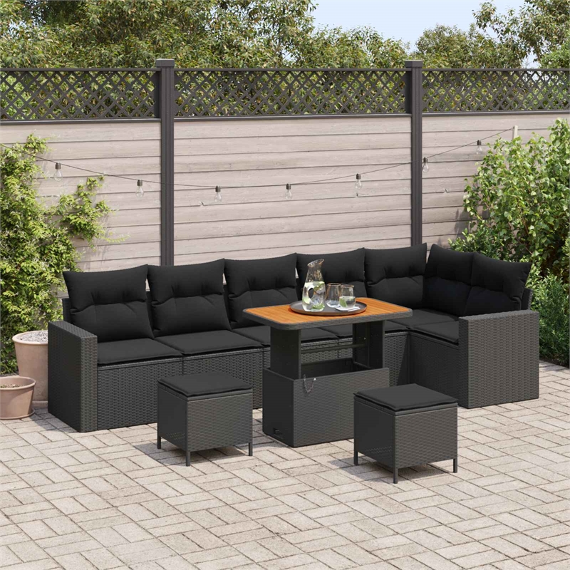 vidaXL Solid Acacia Wood Sofa Set in Black