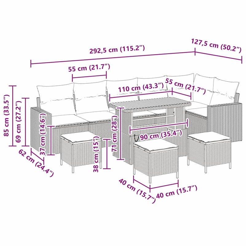 vidaXL Solid Acacia Wood Sofa Set in Black