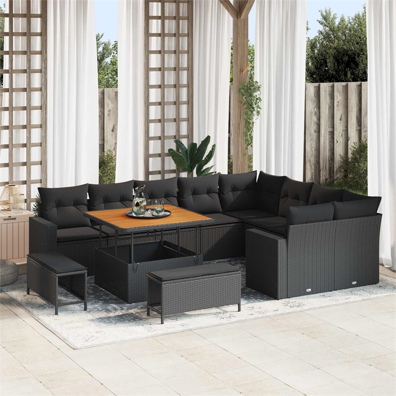 vidaXL Solid Acacia Wood Sofa Set in Black