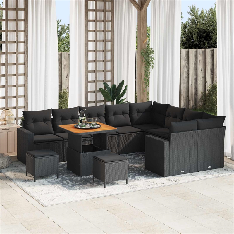 vidaXL Solid Acacia Wood Sofa Set in Black