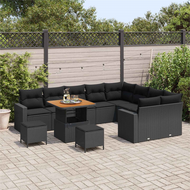 vidaXL Solid Acacia Wood Sofa Set in Black
