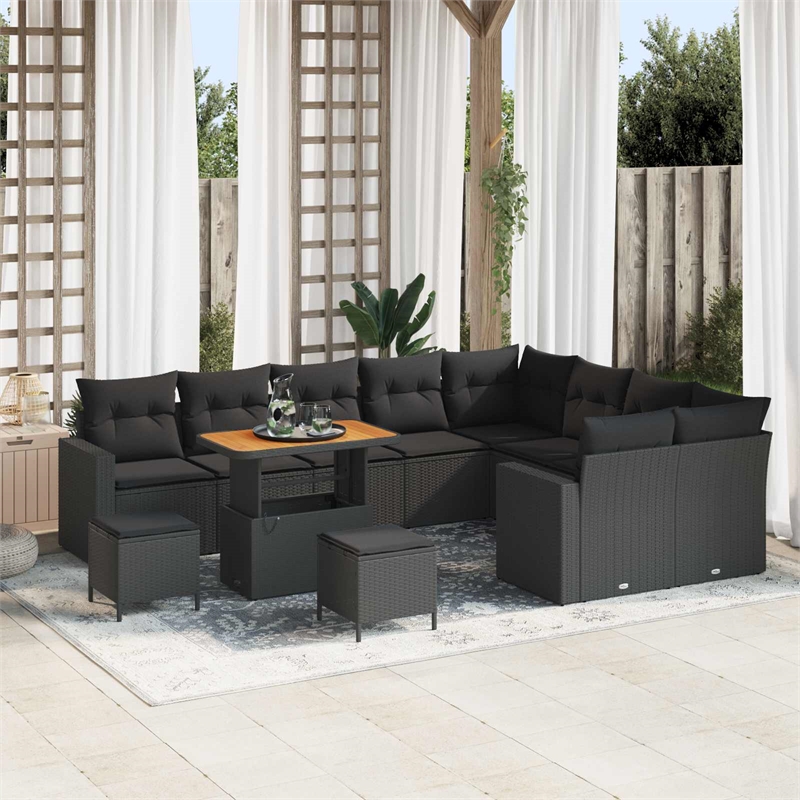 vidaXL Solid Acacia Wood Sofa Set in Black
