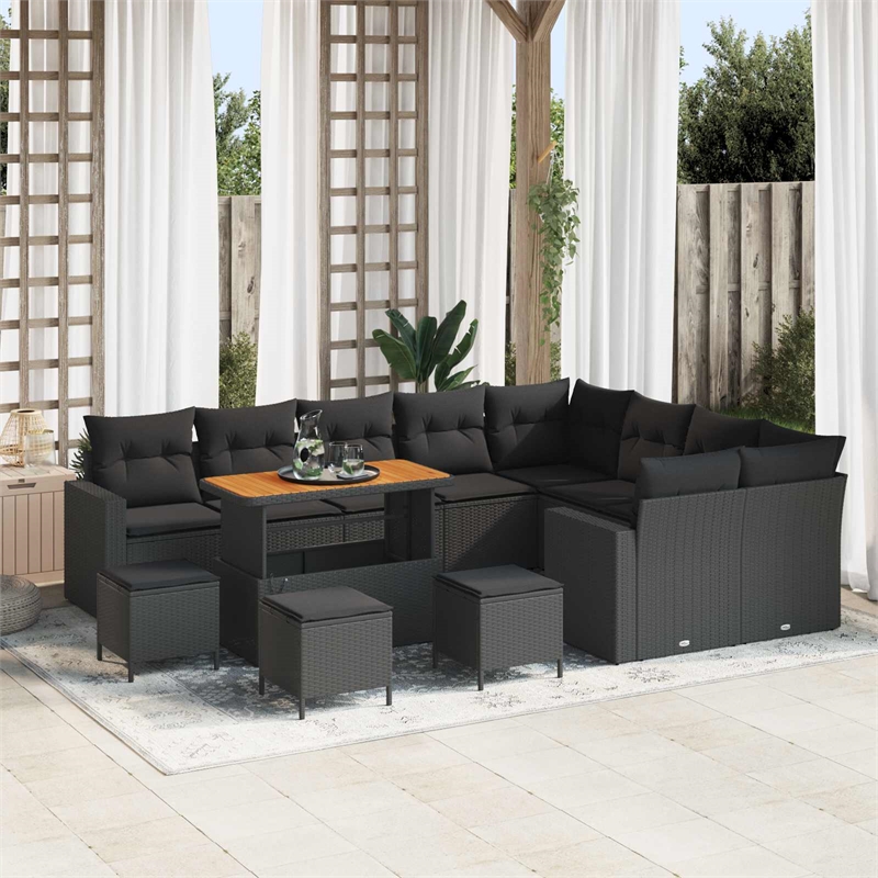 vidaXL Solid Acacia Wood Sofa Set in Black
