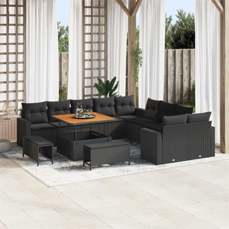 vidaXL Solid Acacia Wood Sofa Set in Black
