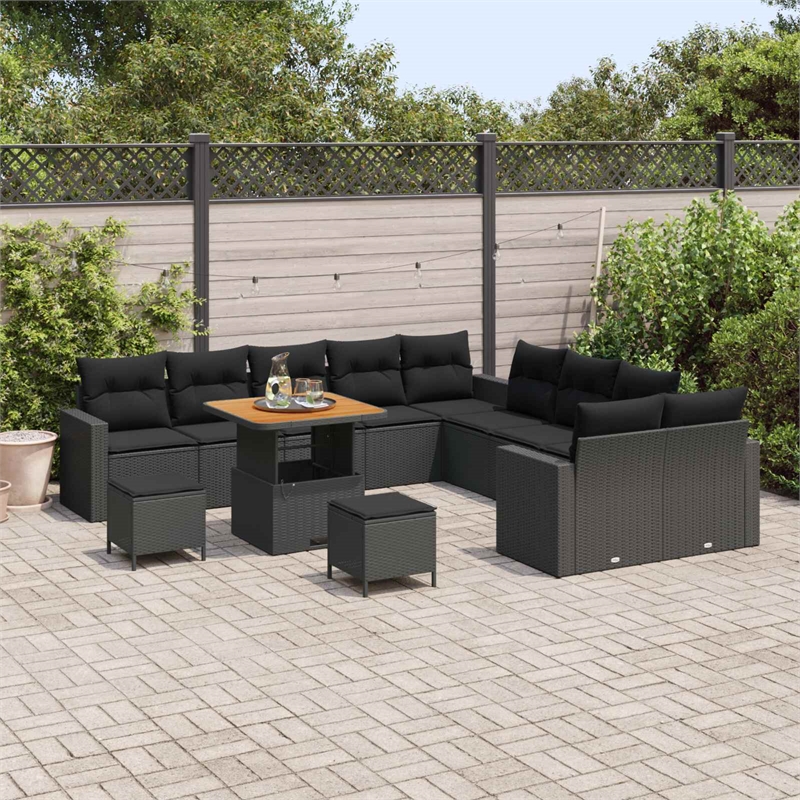 vidaXL Solid Acacia Wood Sofa Set in Black