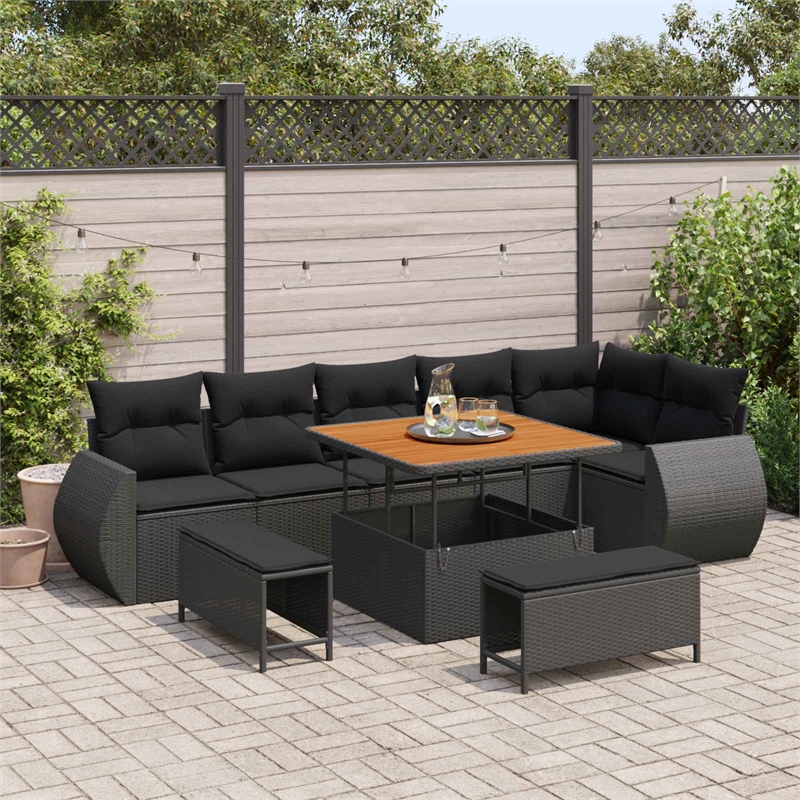 vidaXL Solid Acacia Wood Sofa Set in Black