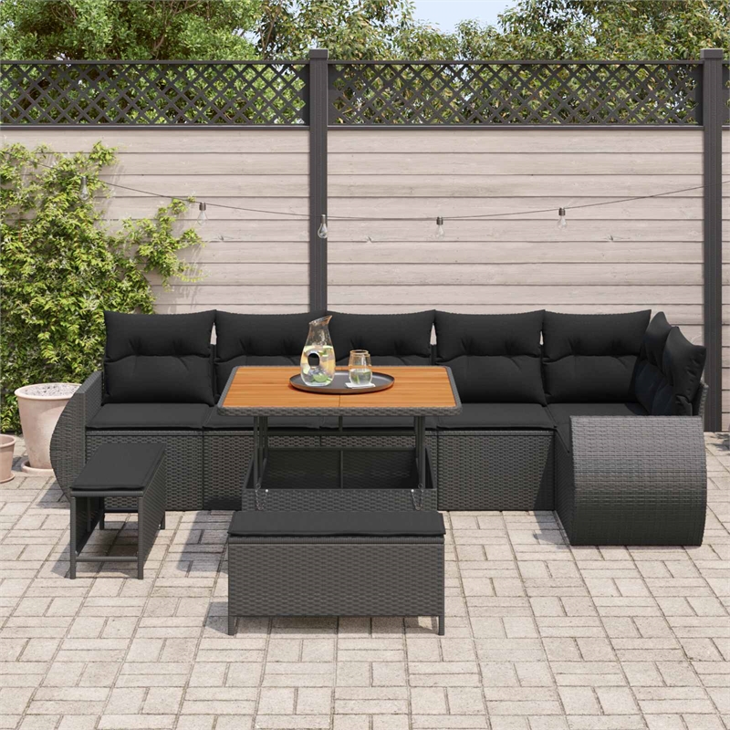 vidaXL Solid Acacia Wood Sofa Set in Black