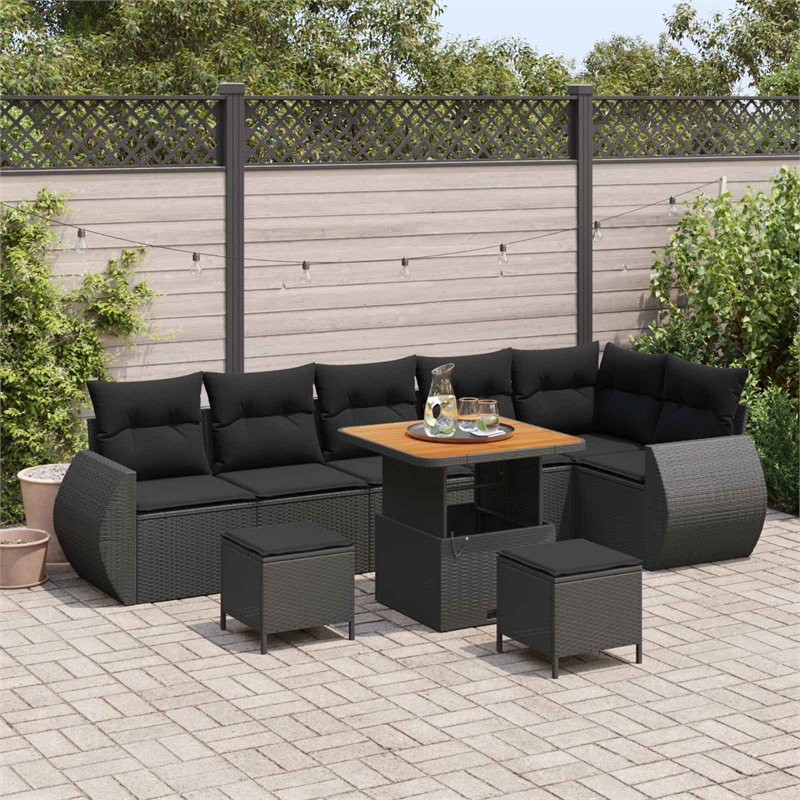 vidaXL Solid Acacia Wood Sofa Set in Black
