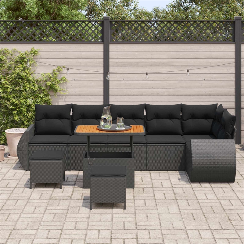 vidaXL Solid Acacia Wood Sofa Set in Black