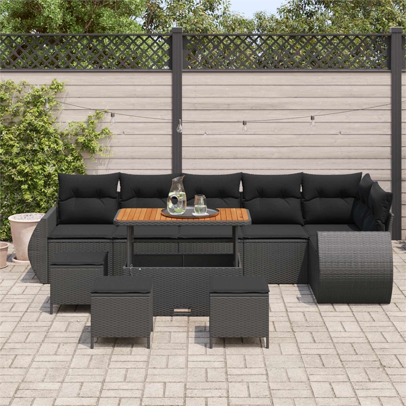 vidaXL Solid Acacia Wood Sofa Set in Black