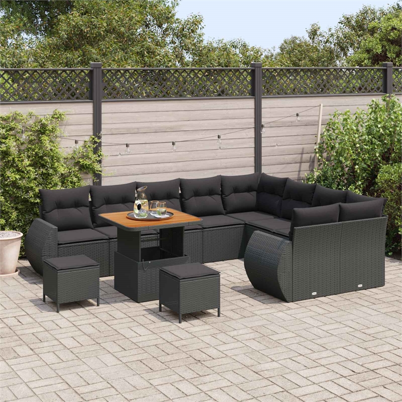vidaXL Solid Acacia Wood Sofa Set in Black