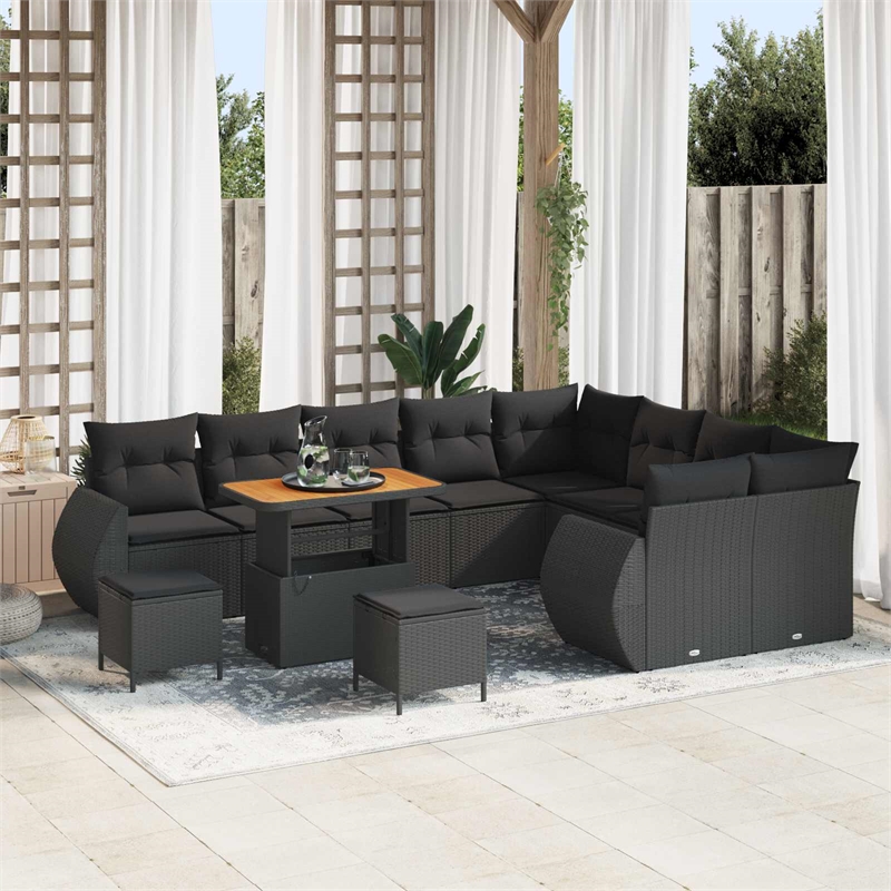 vidaXL Solid Acacia Wood Sofa Set in Black