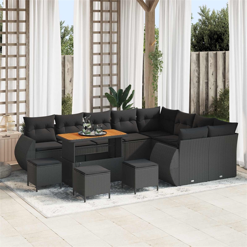 vidaXL Solid Acacia Wood Sofa Set in Black
