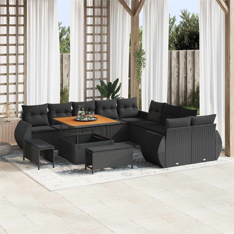 vidaXL Solid Acacia Wood Sofa Set in Black