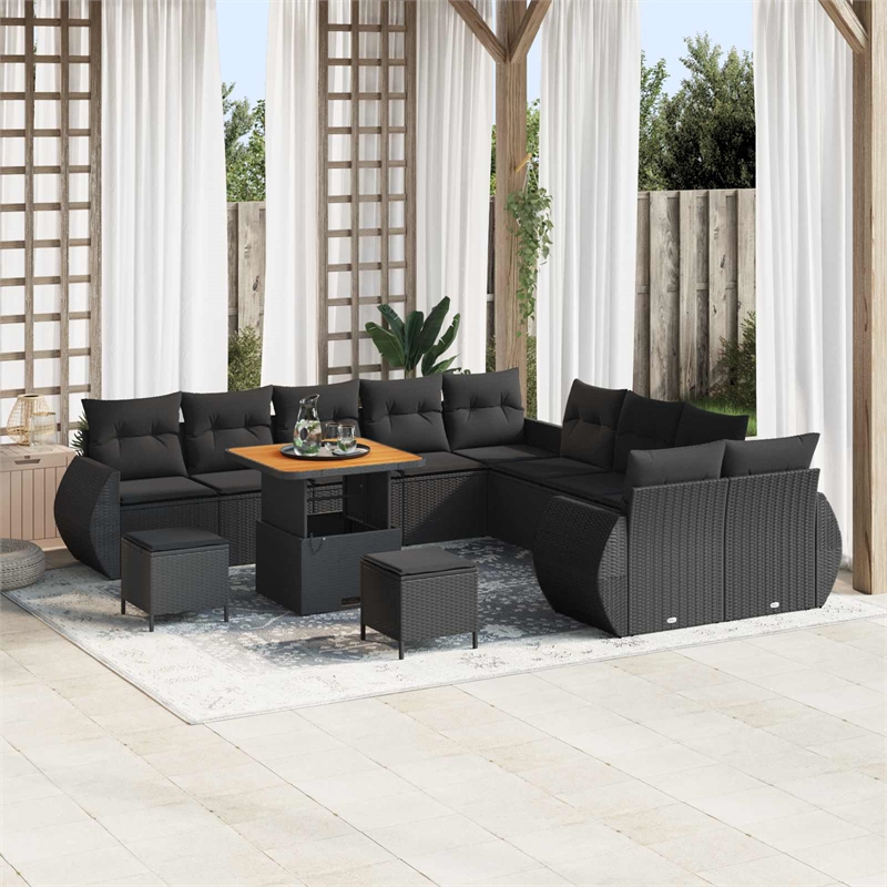 vidaXL Solid Acacia Wood Sofa Set in Black