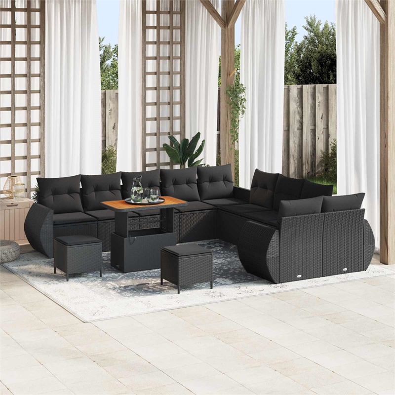 vidaXL Solid Acacia Wood Sofa Set in Black