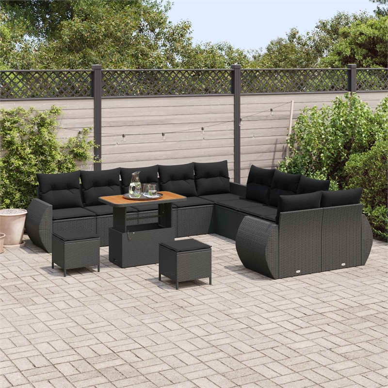 vidaXL Solid Acacia Wood Sofa Set in Black