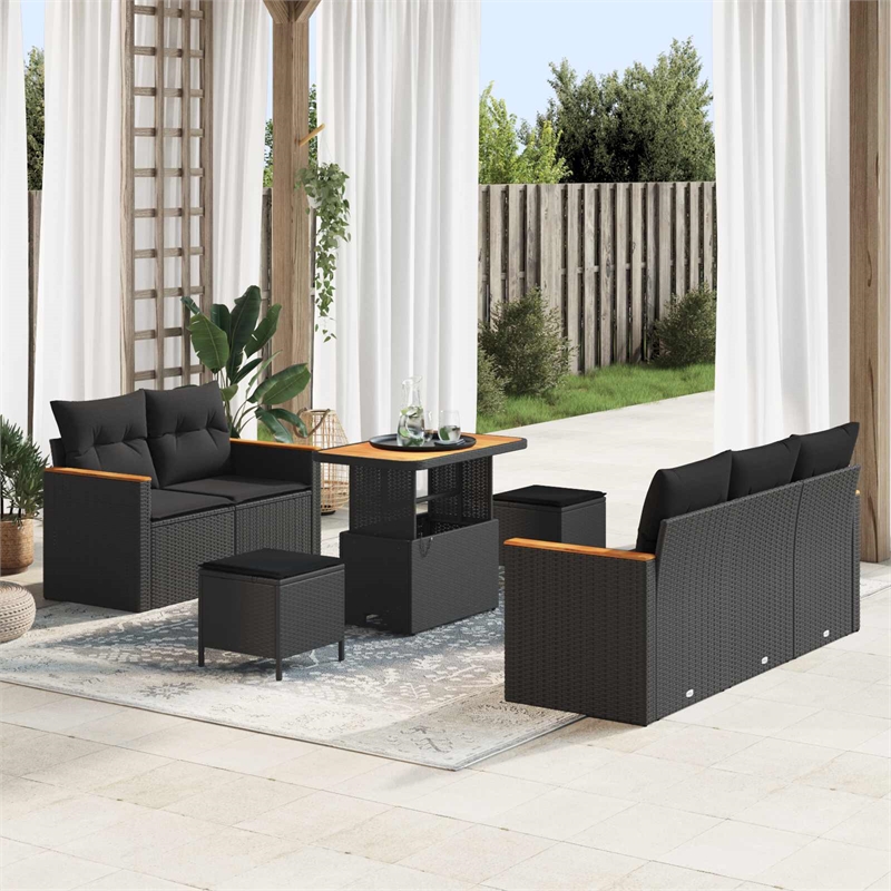 vidaXL Solid Acacia Wood Sofa Set in Black