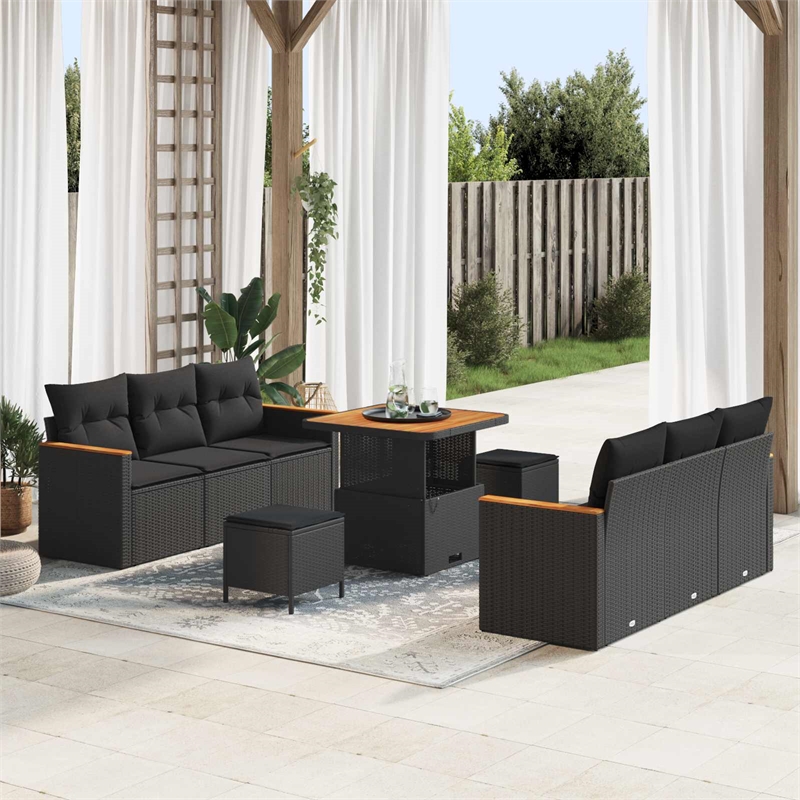 vidaXL Solid Acacia Wood Sofa Set in Black